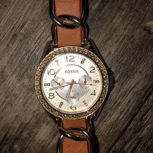Fossil Gold link and leather band watch